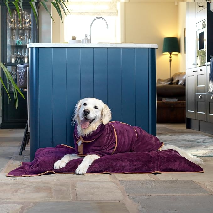 Lucky Pooch® Dog Robe - Luxurious Dog Bathrobe - Ultra Absorbent Dries Your Dogs in Minutes! Double-Layer, Super Soft Towel and Bath Robe All in One (XS, Plum)