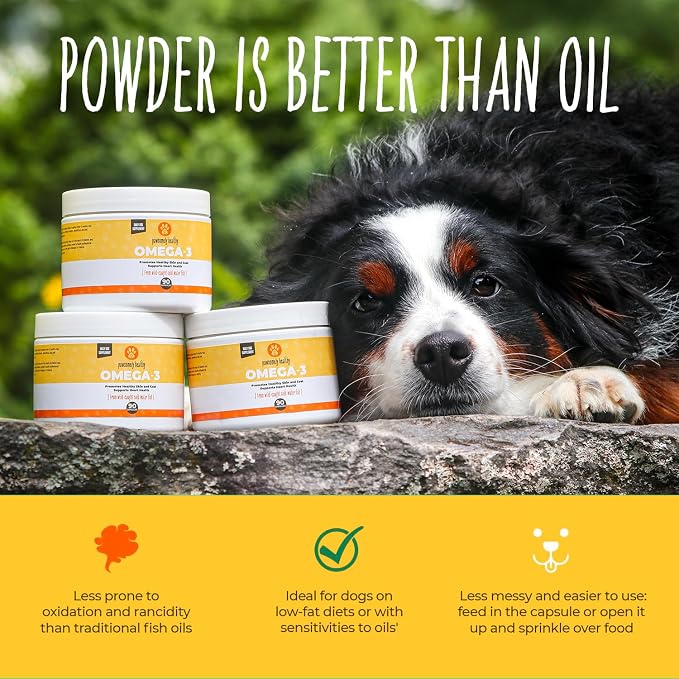 Pawsomely Healthy Omega-3 for Dogs – Mess-Free Powder Capsules, No Refrigeration – Wild-Caught Anchovy Oil – EPA & DHA for Skin, Coat, Joints & Heart – All Breeds & Life Stages – 90 Count