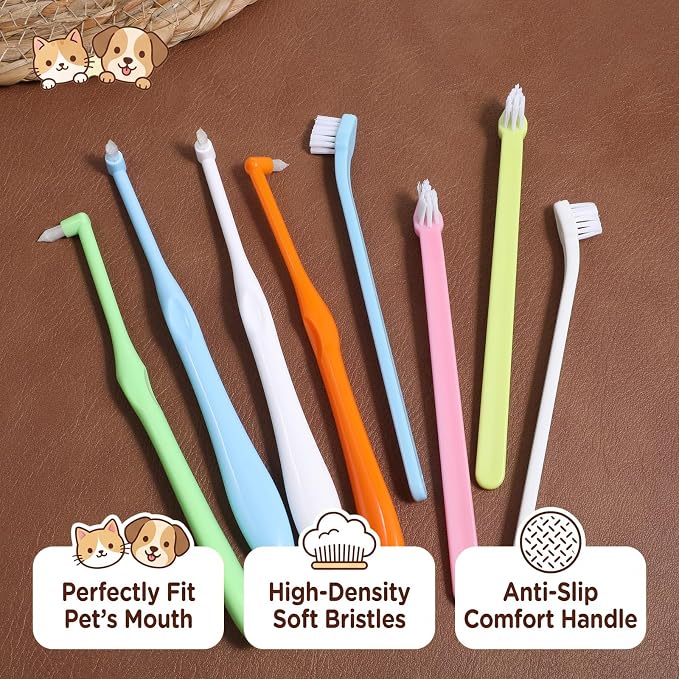 8 Pcs Small Dog Toothbrush Micro Head Cat Puppy Brushing Kit Pets Dental Care Cleaning Toothbrush Mini Portable Deep Soft Clean Teeth Bristles Multi Angle Round Pointed Tooth Brush for Kitten