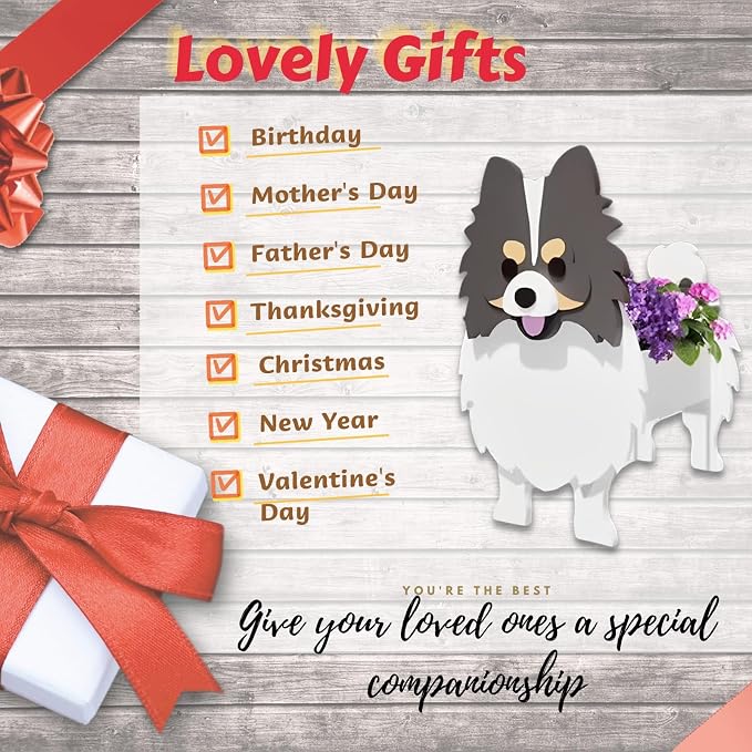 Grey and White Pomeranian Dog Planter, Animal Shaped Flower Pot