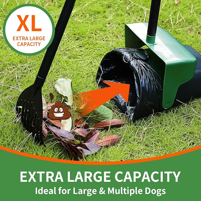 ienjoyed Pooper Scooper Large Swivel Bin & Rake with 160 Waste Bags,Heavy Duty Dog Pooper Scooper with Bag Attachment for Dogs, Long Handle Poop Scooper with Lid for Yard, Grass, Gravel(Dark Green)