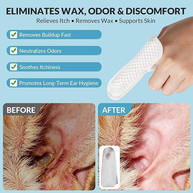 Dog Ear Finger Wipes with Aloe Vera & Witch Hazel, 50 Count