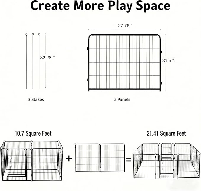 Simple Deluxe Dog Playpen, 32in 2 Panels, Black
