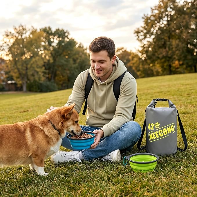 Dog Food Travel Bag with Collapsible Bowls, 42 Cup, 10L