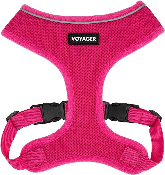 Best Pet Supplies Voyager Aerolite Over the Head Dog Harness, No Pull Breathable Air Mesh Vest, Quick Dry with Reflective Stitching, Adjustable Escape Resistant Harness - Fuchsia, Medium