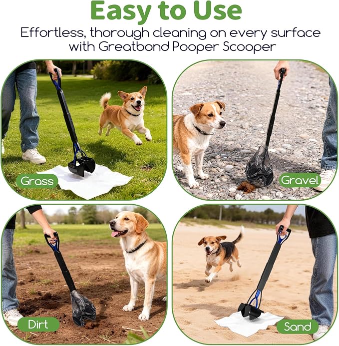 28" Pooper Scooper with Bags & Dispenser Attachment, Long Handle Dog Poop Scooper for Large/Small Dogs, High Strength Spring No-Bend Poop Scoop, Foldable Poop Picker Upper for Grass/Gravel Pick Up