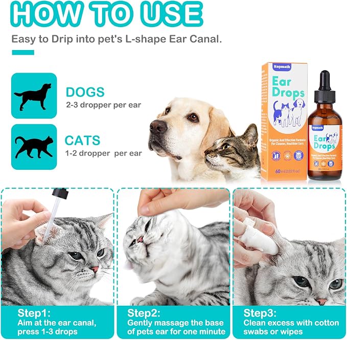 Dog Ear Drops, Dog Ear Cleaner Drops, 2 oz with Dropper