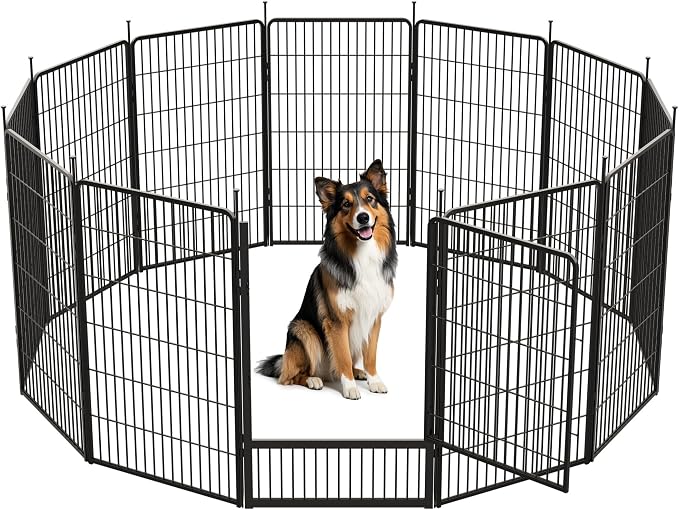 SunsGrove Dog Playpen Outdoor, 45 inch 12 Panels with Wider Door for Large Dogs, Free and Safe Play Dog Fence Indoor, Black