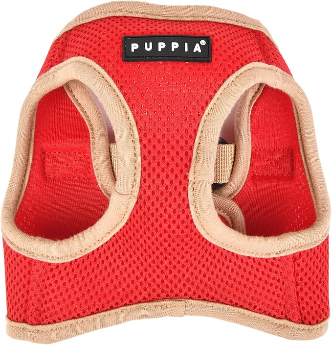Puppia Soft Vest Dog Harness II Mesh Step-in All Season No Pull No Choke Walking Training for Small & Medium Dog - RED - S