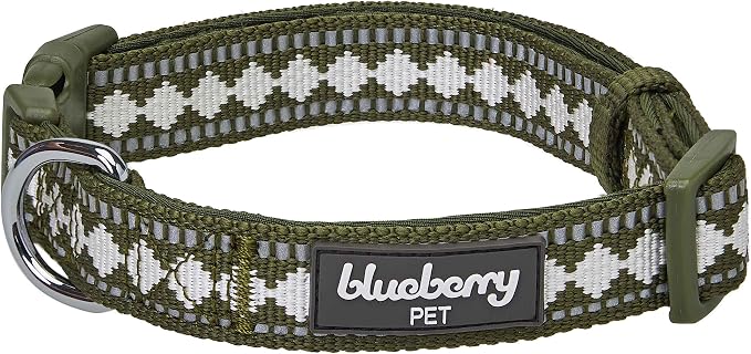 Blueberry Pet 3 Colors 3M Reflective Jacquard Neoprene Padded Adjustable Dog Collar, Olive