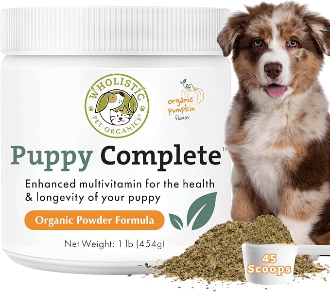 Organic Puppy Vitamins with Organic Pumpkin Protein, 1 Lb, 45 Scoops | Daily Dog Multivitamin with Prebiotics, Probiotics for Immune Support, Skin Coat, Digestion, Joint Health - Puppy Complete