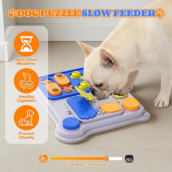Dog Puzzle Toy Slow Feeder, Interactive Dog Toys for IQ Training & Mental Stimulation, ABS Easy Clean Detachable Tray Non-Slip Base, Enrichment Toys for Dogs, Blue