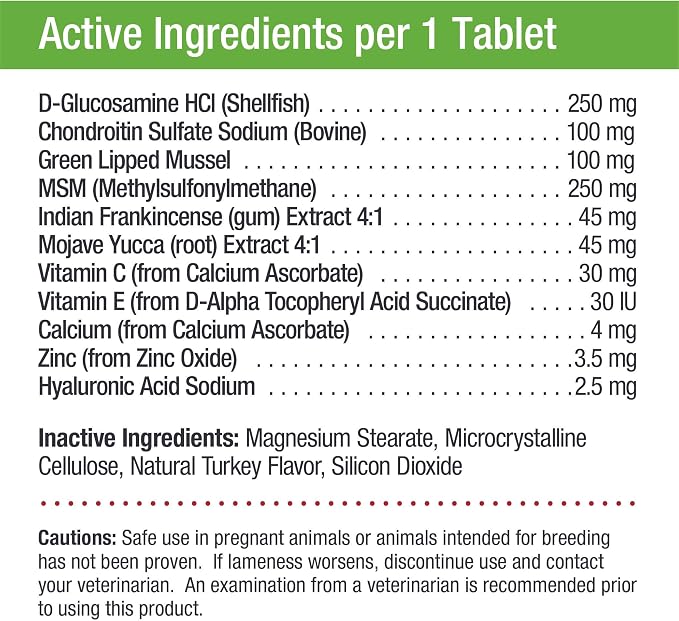 Only Natural Pet Lubri-Ease Plus Advanced Hip & Joint Supplement Glucosamine, Chondroitin & MSM Formula for Dogs and Cats - 90 Chewable Tablets