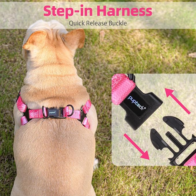 PUPTECK No Pull Dog Harness Medium Sized Step-in Adjustable Puppy Vest | Soft Webbing Basic Halter with Leash for Outdoor Walking