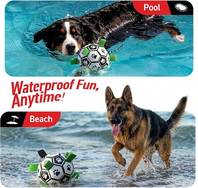 QDAN 10 Inch Gaint Dog Soccer Ball with Straps, Durable Large Dogs Balls | Outdoor Big Dog Toys, Herding Balls for Large Dogs, Puppy Toy for >100 lbs Dogs, Interactive Training Soccer, Pool Water Toy