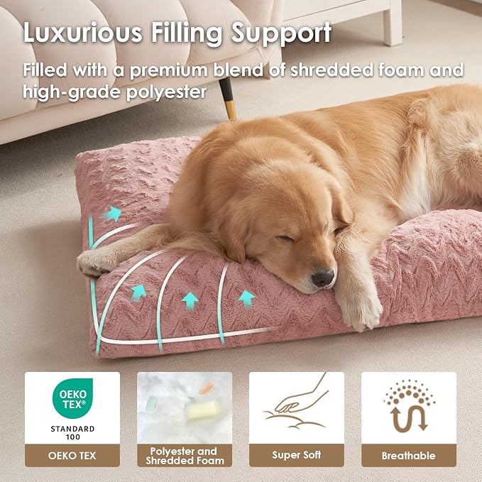 EHEYCIGA Washable Large Dog Bed for Crate, 36x27 Inch Pet Bed, Pink