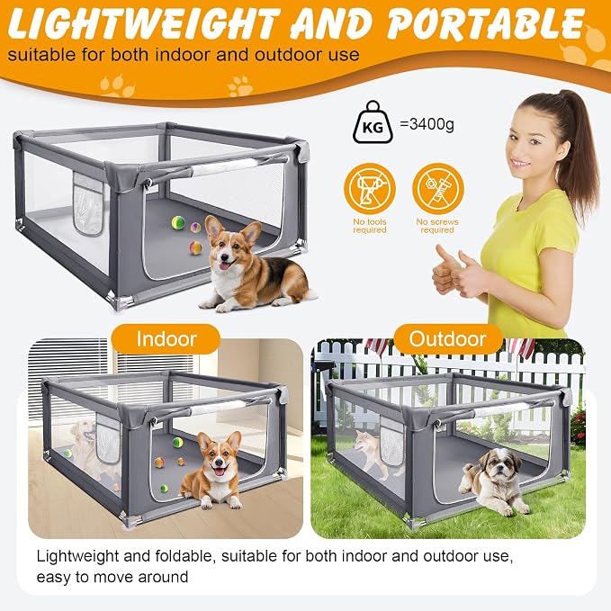 48x48x26 Inch Dog Playpen for Puppies and Small Dogs, Foldable Portable Indoor Pet Fence with Gate,Dog Play Enclosure