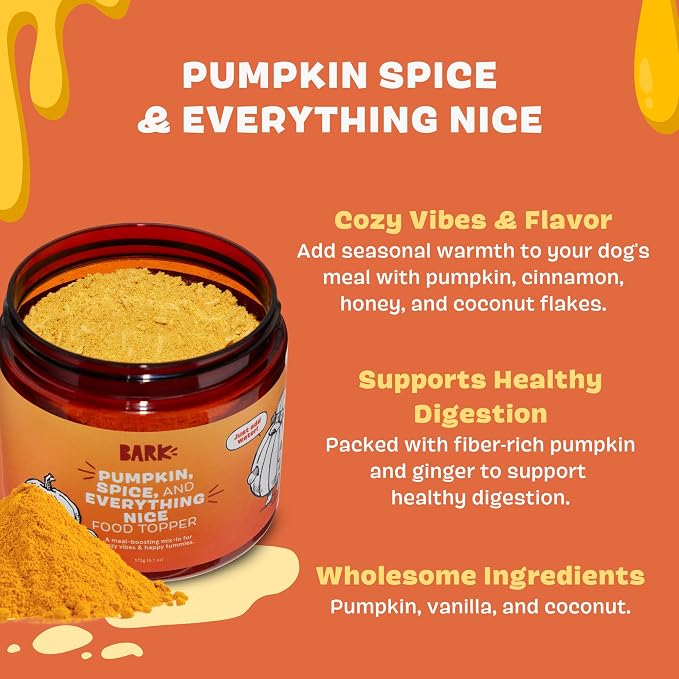 Barkbox Pumpkin Spice Digestive Food Topper Broth Powder, All Life Stages, Large & Small Breeds - 6.1oz