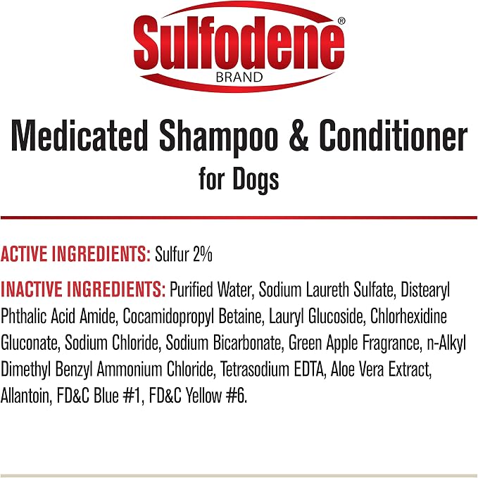Sulfodene Medicated Shampoo & Conditioner for Dogs 12oz | Vet Recommended dog medicated shampoo to relieves flaking & scaling, made with aloe vera, cleans and conditions skin and coat