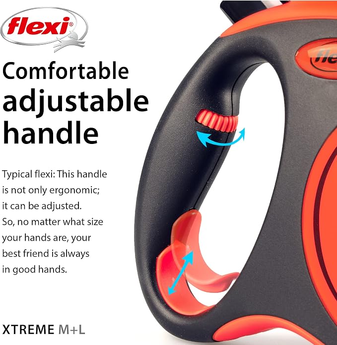 FLEXI® Xtreme Tape Retractable Dog Leash, Medium, 16 ft - Orange/Black | German engineered, original flexi leash, durable quality for dogs up to 77 lbs, tangle-free, walking, reliable brake system