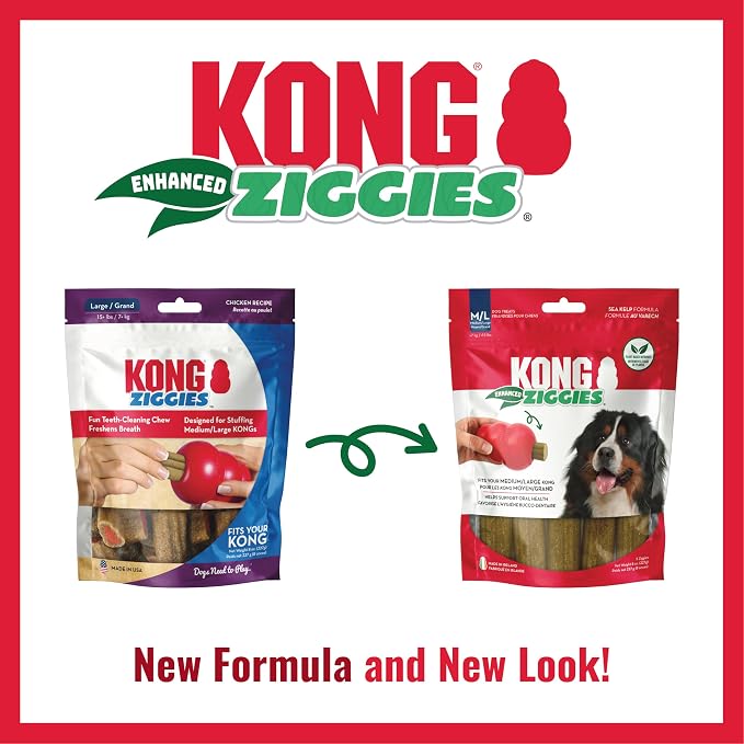 KONG Classic Toy and Enhanced Ziggies Treats Combo, for X-Large Dogs | Durable Stuffable Classic Toy Paired with Enhanced Ziggies Treats for Fun, Enrichment & Dental Health