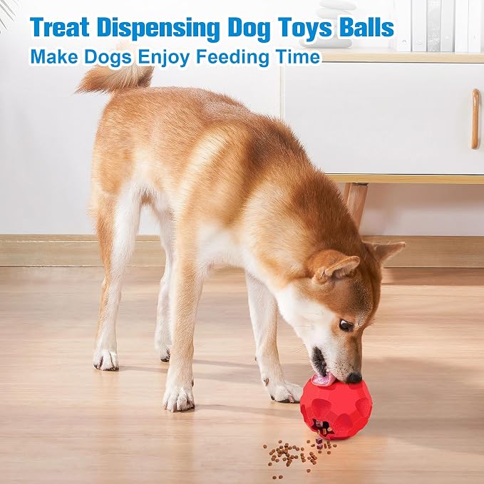 2 Pack Dog Toy Balls for Aggressive Chewers, Treat Ball and Squeaky Ball | Interactive Squeaky Dog Balls and Treat Dispensing Ball to Keep Them Busy, Chew Toys for Large Dogs, Enrichment Toy