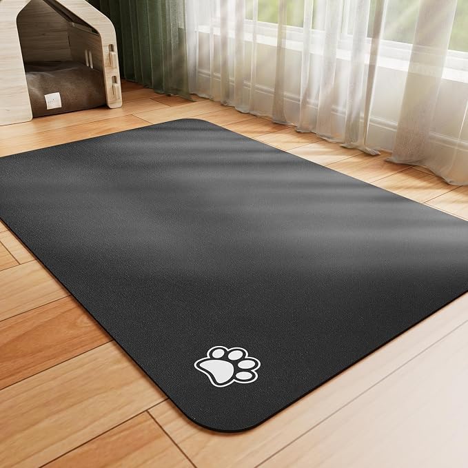 HotLive Dog Food Mat - Absorbent Cat Mat for Food and Water, No Stains Pet Feeding Bowl Mat, Easy to Clean Pet Placemats, Quick Dry Dog Water Dispenser Mat for Messy Drinkers | Paw Black 16"x 24"