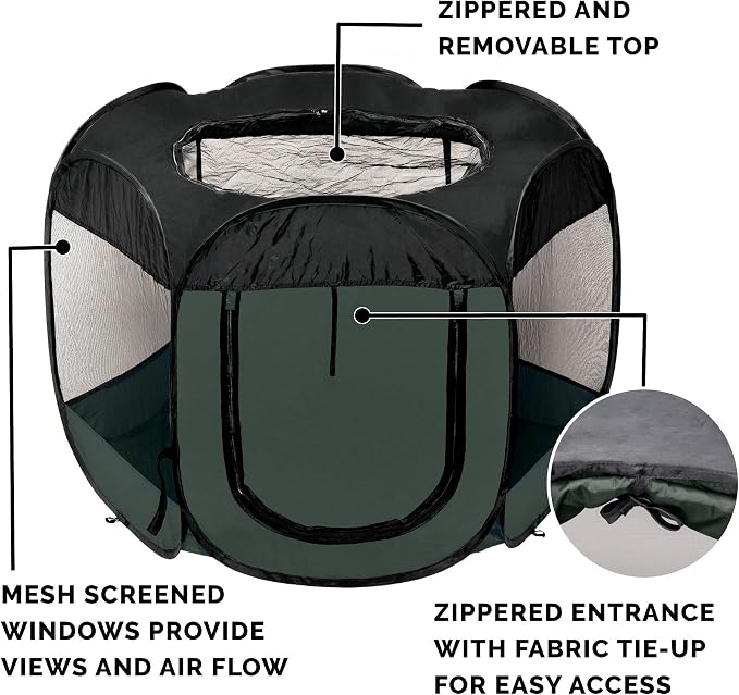 Furhaven Portable Dog Playpen Cat Tent, Pet playground,Kennel foldable indoor outdoor zippered puppy crate - Hunter Green, Medium
