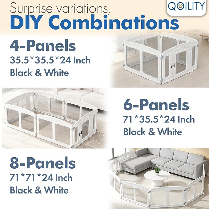 Clear Acrylic Dog Playpen Indoor, Height 24 inch, 6 Panels for Small and Puppy Dogs, White