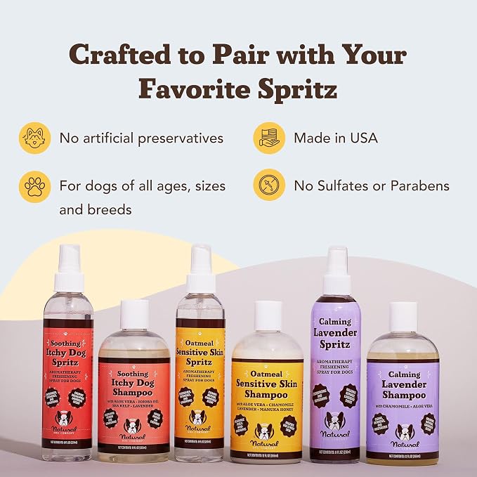 Natural Dog Company Dog Spray for Itchy Skin - 8 oz – Hypoallergenic Deodorizing Spritz with Aloe, Lavender & Calendula – for Itchy Skin, Refresh Coat Between Baths – No Parabens and Alcohol Free