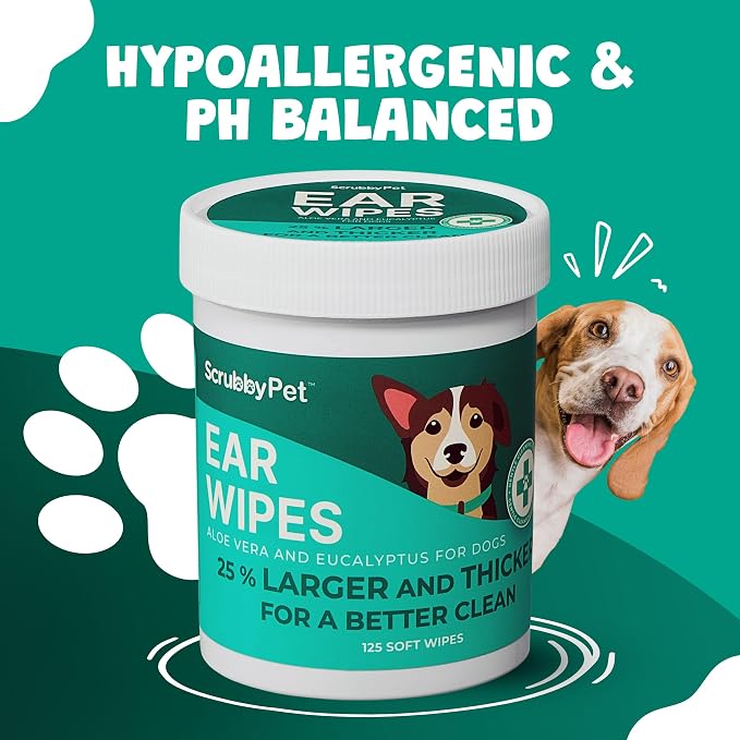 Dog Ear Wipes, Extra Thick with Aloe Vera & Eucalyptus, 125 Count