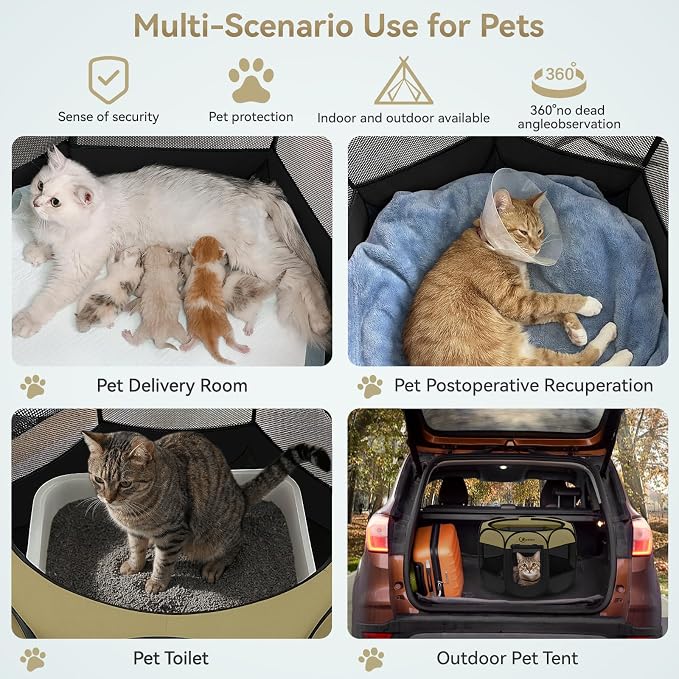 Siedihit Puppy Playpen for Small Dog Cat, Dogs Tent Crate Cage Indoor/Outdoor, Portable Pop Up Dog Kennel with Carrying Bag for Rabbits, Removable Top (Black Khaki, Small)