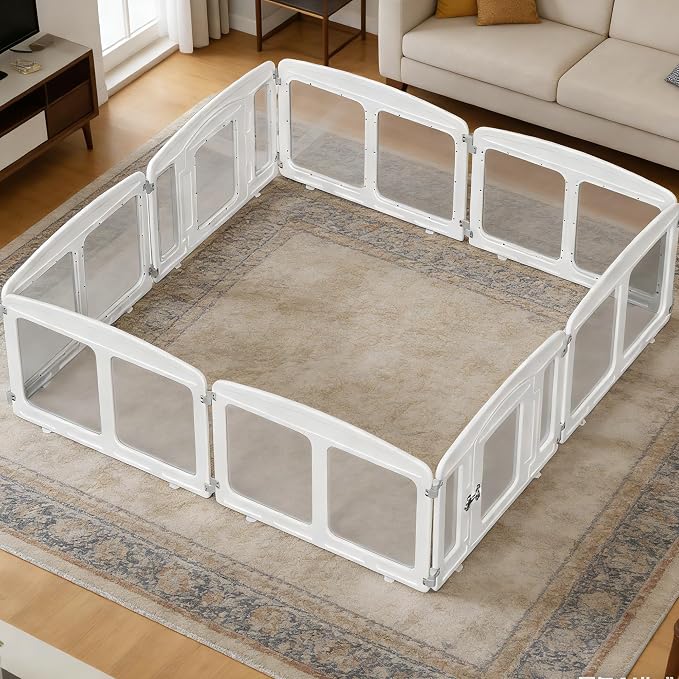 Clear Acrylic Dog Playpen Indoor, Height 24 inch, 8 Panels for Small and Puppy Dogs, White
