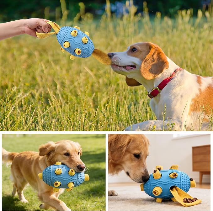 Interactive Dog Toy, Food Dispensing Puzzle Toy for Boredom Relief (Blue) | Designed with a Textured Rubber Surface and Multiple Openings for Treats or Kibble, Training Activities and Chew