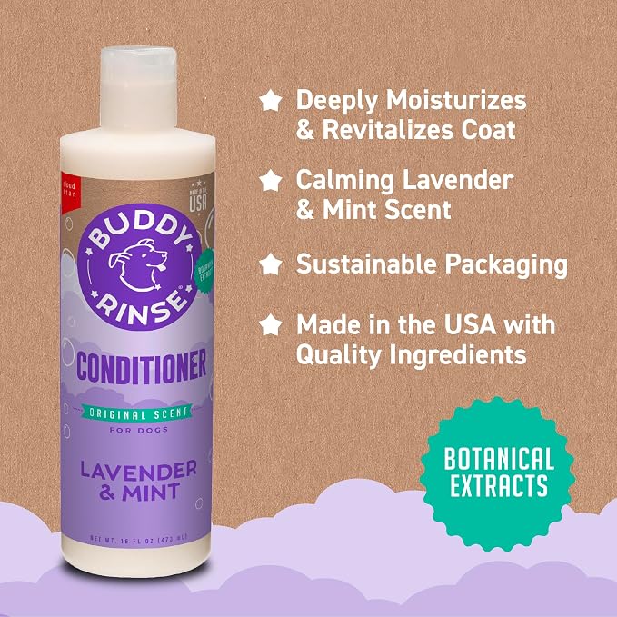 Buddy Rinse Conditioner for Dog Grooming Dog, Lavender & Mint, 16 oz. Bottle | Buddy Rinse conditioner for dog grooming dog, lavender & mint scent, 16 oz. bottle