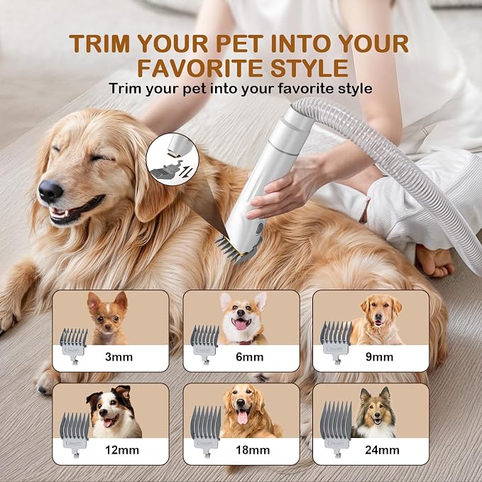 Dog Grooming Vacuum, Dog Grooming Kit with Pet Clipper Nail Grinder, 3 Suction Modes Dog Brush Vacuum with 6 Pet Grooming Tools (Alabaster)