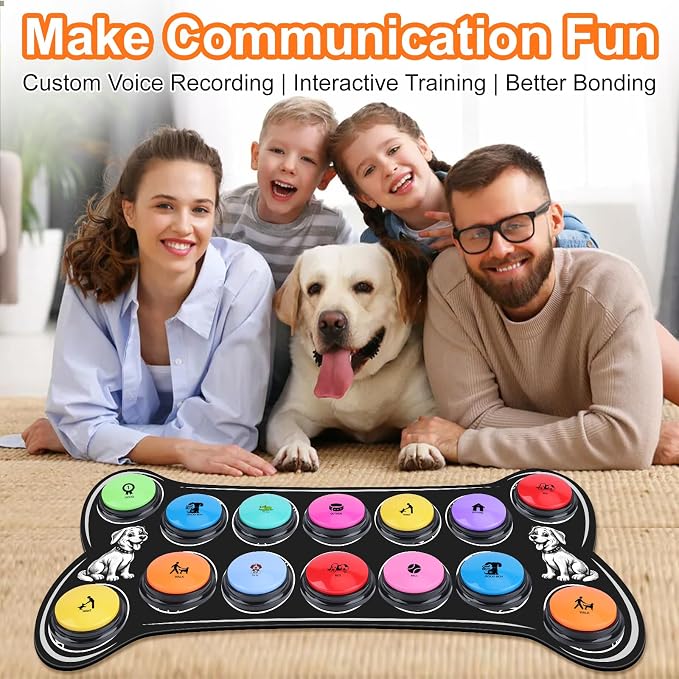 Dog Talking Buttons for Communication, 14 Pack, with Mat