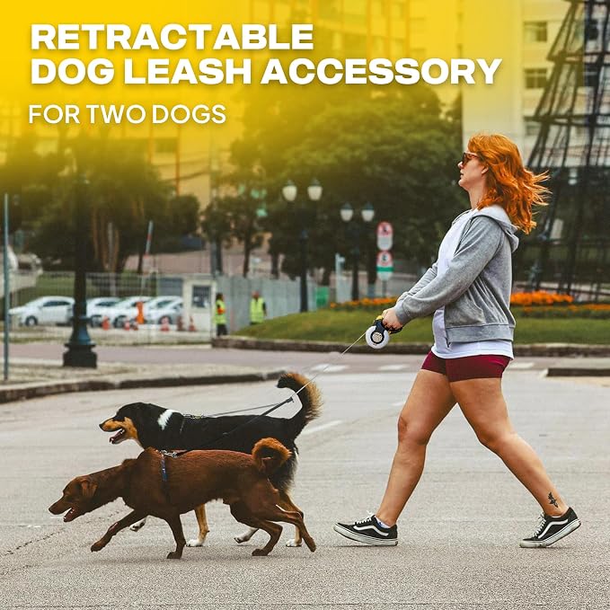 Fida Retractable Dog Leash & Dual Dog Leash Accessory, Patented Roller Design, No Tangle, Reflective, Adjustable for Small & Medium Dogs Up to 65lbs