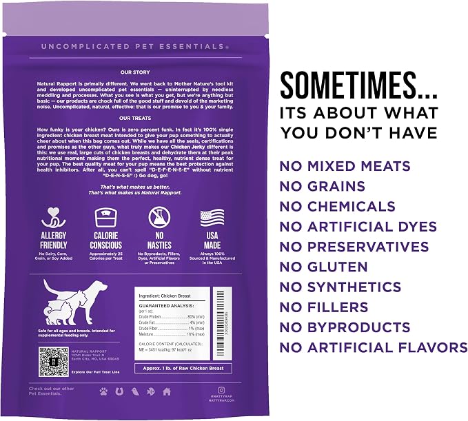 Natural Rapport Chicken Jerky, Single-Ingredient, High Protein, 4 oz