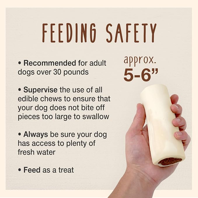 Cadet Stuffed Shin Bone, Long-Lasting Dog Chew Bones for Aggressive Chewers, High Protein Filled Bone Dental Chew for Dogs, Bully Stick Flavor Filling, 5-6" for Large Dogs