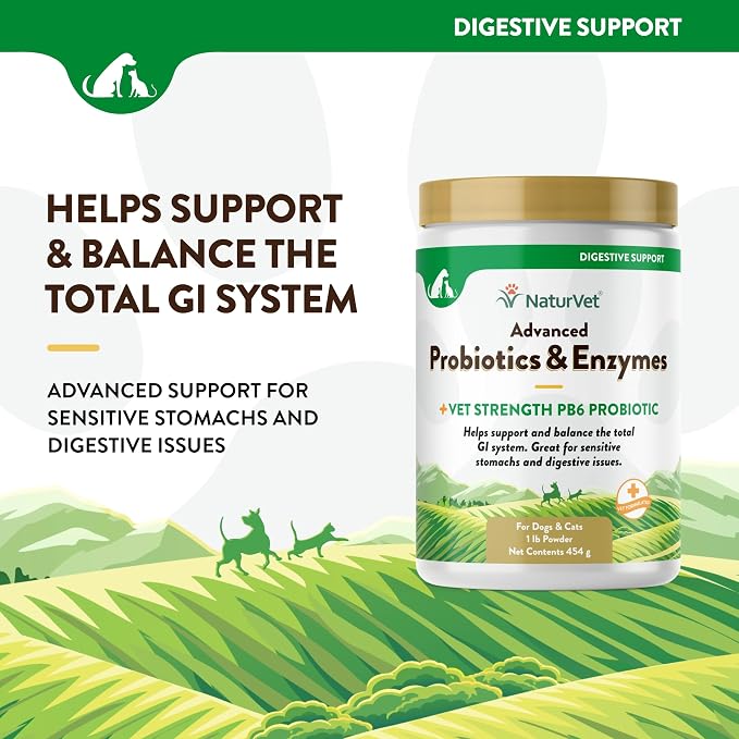 NaturVet Advanced Probiotics & Enzymes Powder for Dogs & Cats - 1lb
