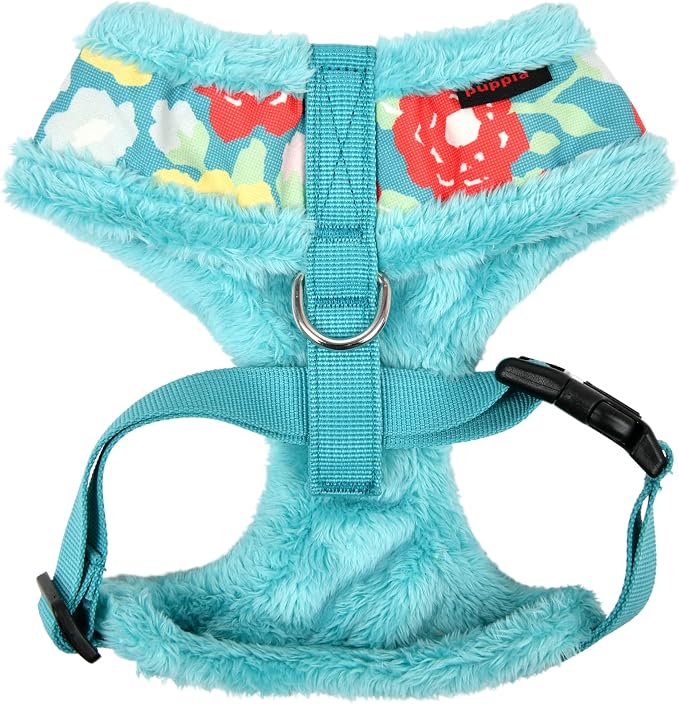 Puppia Alyssa Dog Harness Over-The-Head Warm Winter Flower Pattern Adjustable Chest for Small and Medium Dog, Aqua, Large