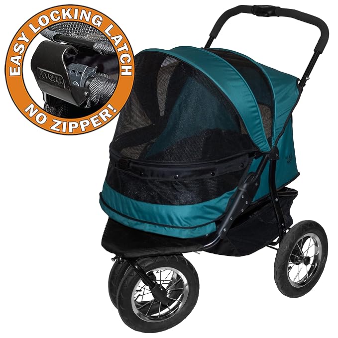 Pet Gear No-Zip Double Pet Stroller - 3 Color Options, Large Gel-Filled Tires