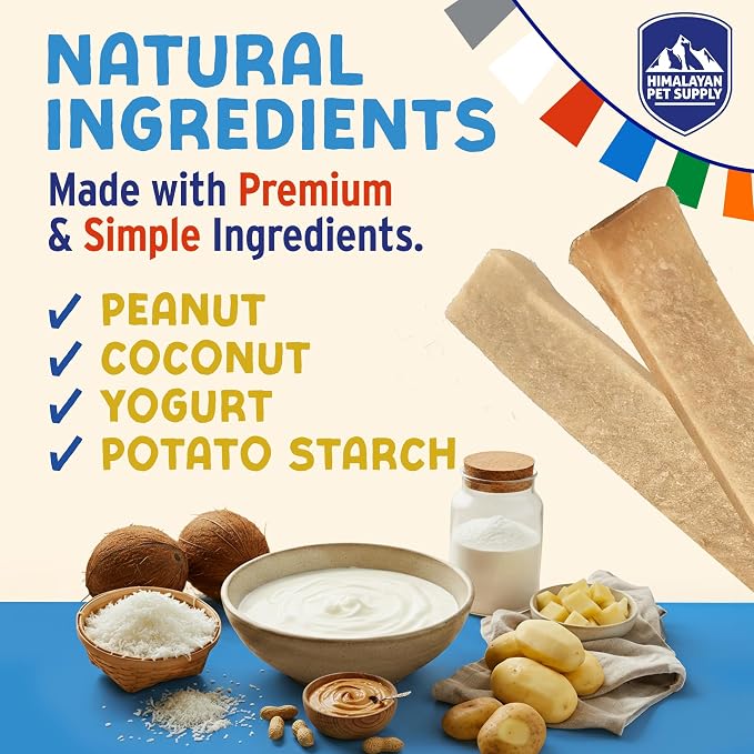 Himalayan Dog Chew Yogurt Sticks, Peanut Butter, Dog Treats with Prebiotics, Probiotics & Protein, Digestive Support, Lactose & Gluten Free, Natural Dog Treat for All Breeds, Made in America, 4pk