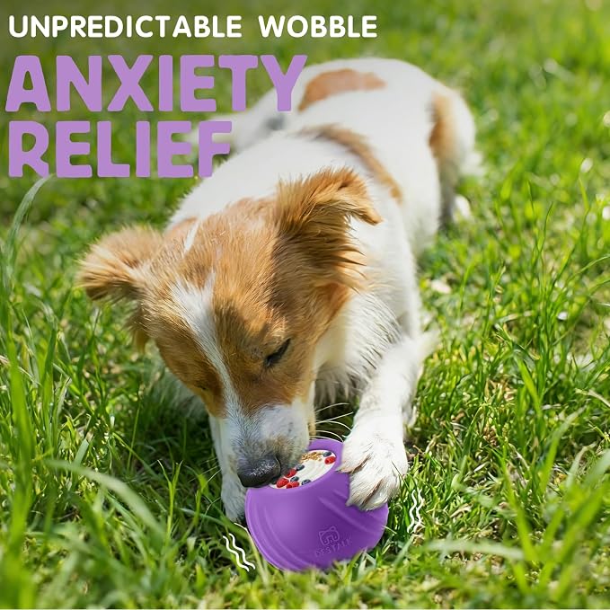 Long-Lasting Dog Lick Toy, Wobbly Dog Enrichment Lick Bowl to Keep Dogs Busy, Interactive Stuffable Dog Treat Feeder for Boredom, Silicone Treat Dispensing Chew Toy(Purple,S)