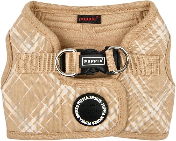 Puppia Corwin Dog Vest Harness B (Step-in) Fashionable Checkered Pattern Spring Summer Harness for Small and Medium Dogs, Beige, Small