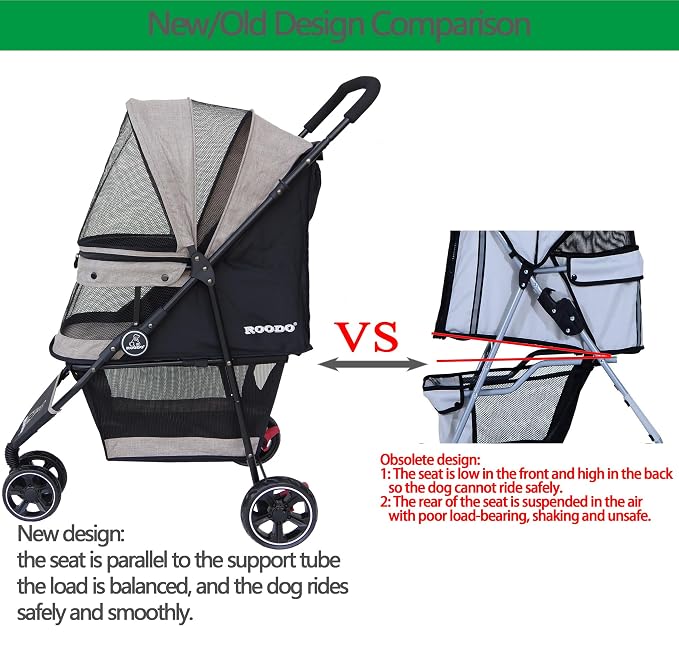 ROODO 3-Wheel Pet Stroller - Light Khaki, up to 30lbs