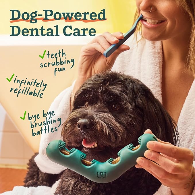 WOOF The Bite n' Brush - Dog Toothbrush Toy - Scrub Plaque and Tartar from Your Dog's Teeth and Mouth - Dog Dental Chew Toy - Small