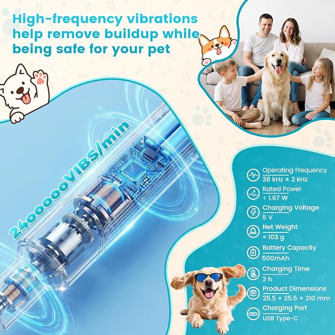 Dog Plaque Remover, Pet Tartar Remover for Teeth with LED Light & 5 Speed Modes, Dog Ultrasonic Tooth Cleaner, Tooth Brushing Kit for Teeth Stains for Dogs and Cats, Best Gift for Pet