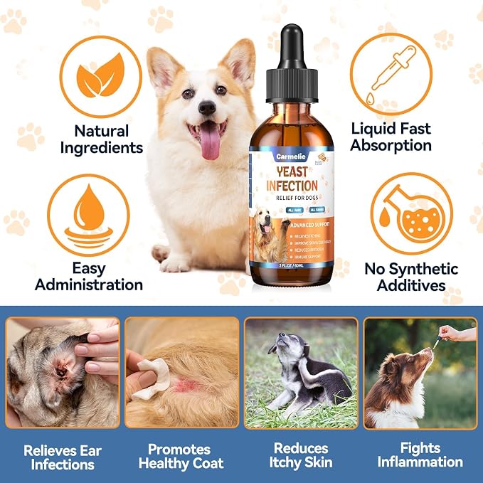 Natural Yeast Relief Drop for Dogs 60ml Bacon, Itch Allergy Ear Paw Support